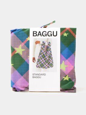 Baggu Green Star Plaid Standard Reusable Bag NWT